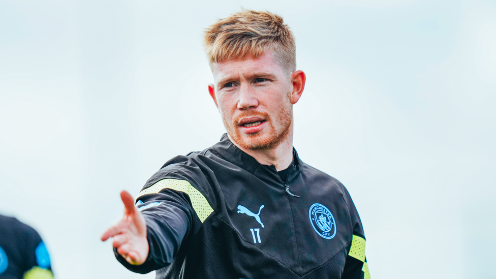 THAT WAY : Kevin De Bruyne points the way forward for his team
