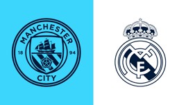 Logos of Manchester City and Real Madrid side by side.