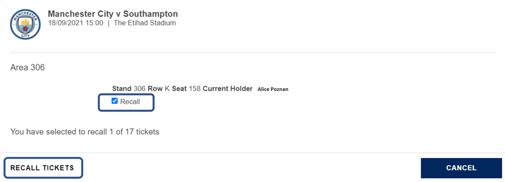 Recall ticket