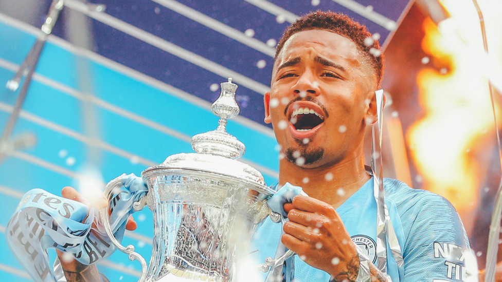 DOMESTIC CLEAN SWEEP : Jesus lifts the FA Cup after grabbing a brace in a 6-0 win over Watford, 18 May 2019.