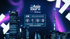 Poster for Asia Tour '26 in Seoul, South Korea. Matches scheduled on 5th and 9th August 2026 at World Cup Stadium. Features Manchester City and other teams.