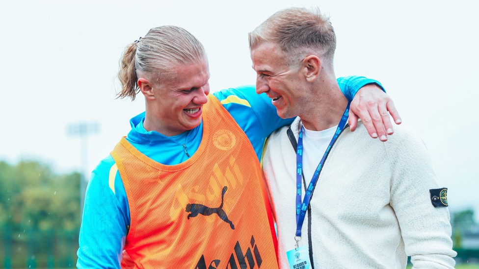 HART ON HIS SLEEVE  : Erling Haaland and Hart in fine spirits.