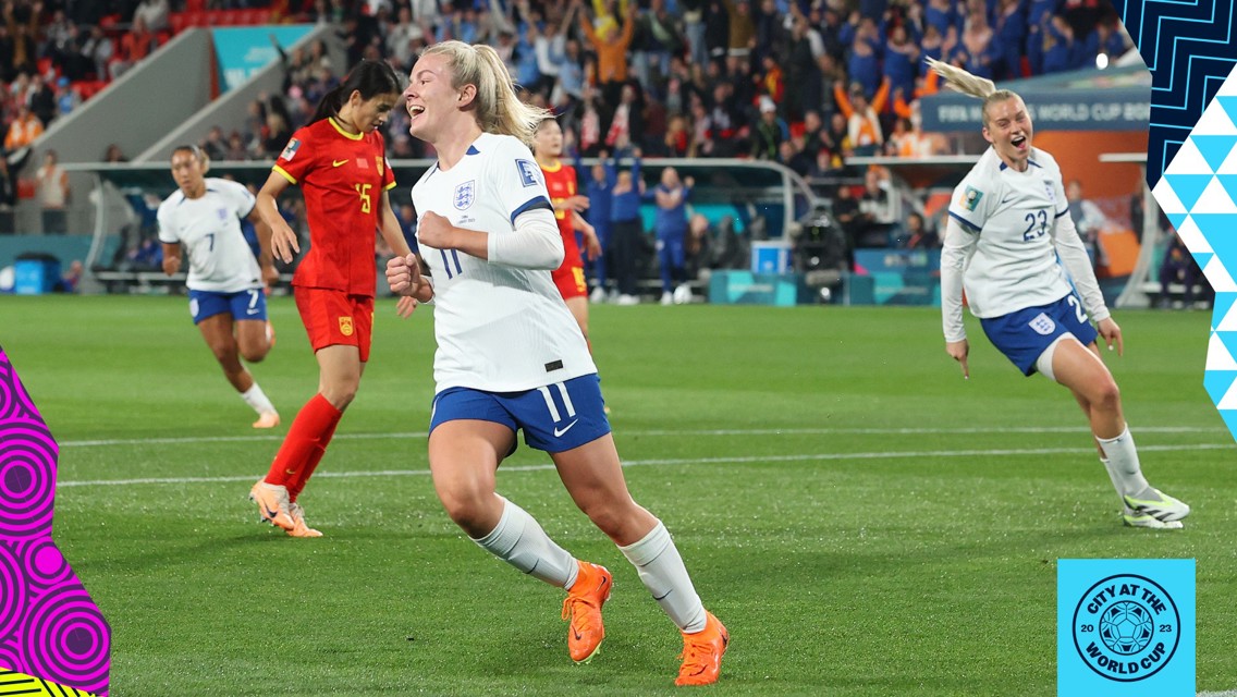 Man City's Lauren Hemp scores against China at the 2023 Women's World Cup for England