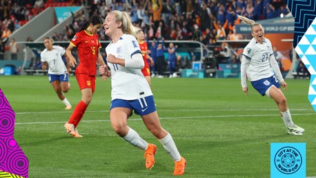 Man City's Lauren Hemp scores against China at the 2023 Women's World Cup for England