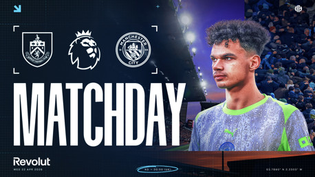 Matchday graphic for Burnley vs Manchester City in the Premier League, scheduled for Wednesday, April 22, 2026, at 20:00 UK time. Includes club logos and organizing logos.