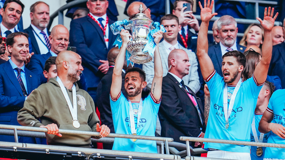 TWO OUT OF THREE : As a result of our 2-1 FA Cup final victory in the first-ever all-Manchester final we claimed the historic trophy en route to the Treble.  