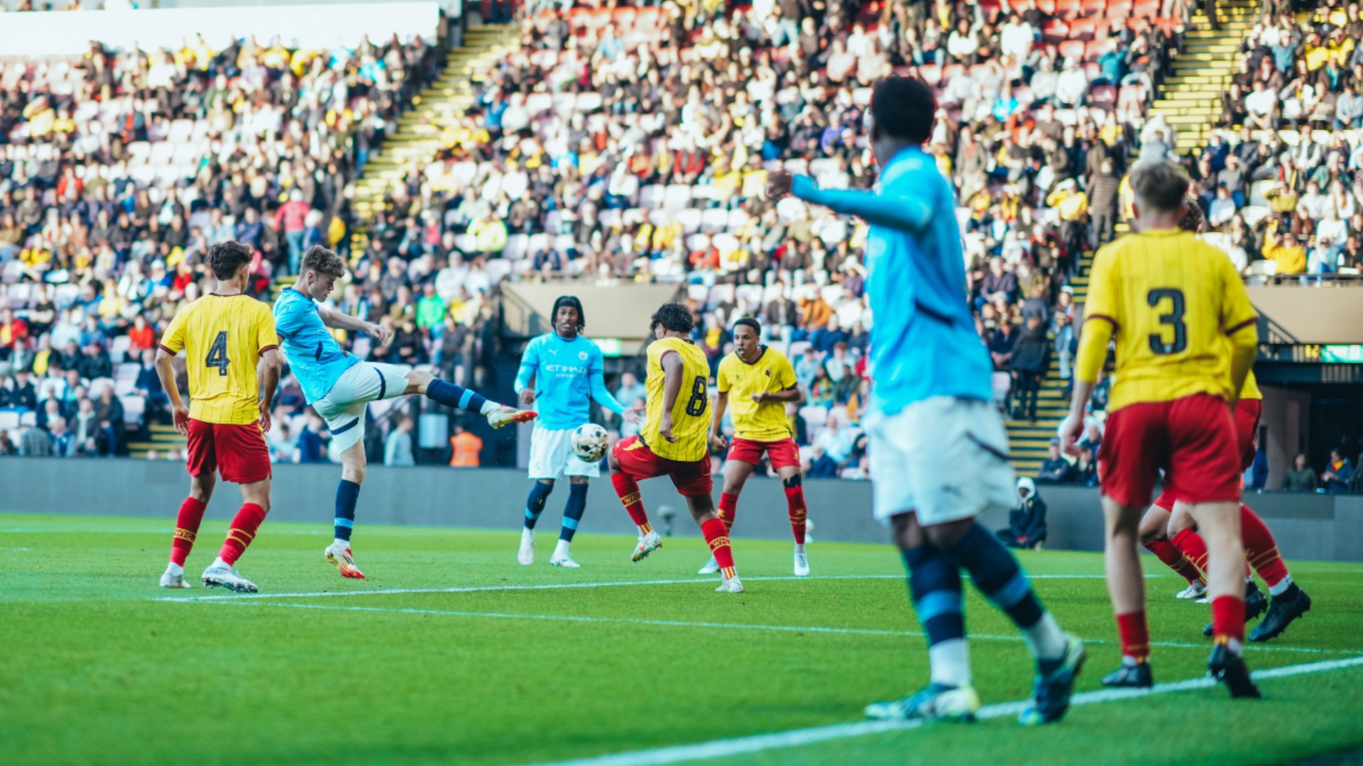 GET IN: Matty Warhurst strikes to fire City t FA Youth Cup semi-final victory.