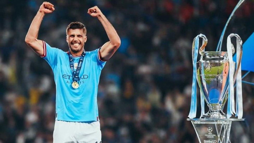 PURE JOY : Rodri in dreamland as City secure the Champions League.