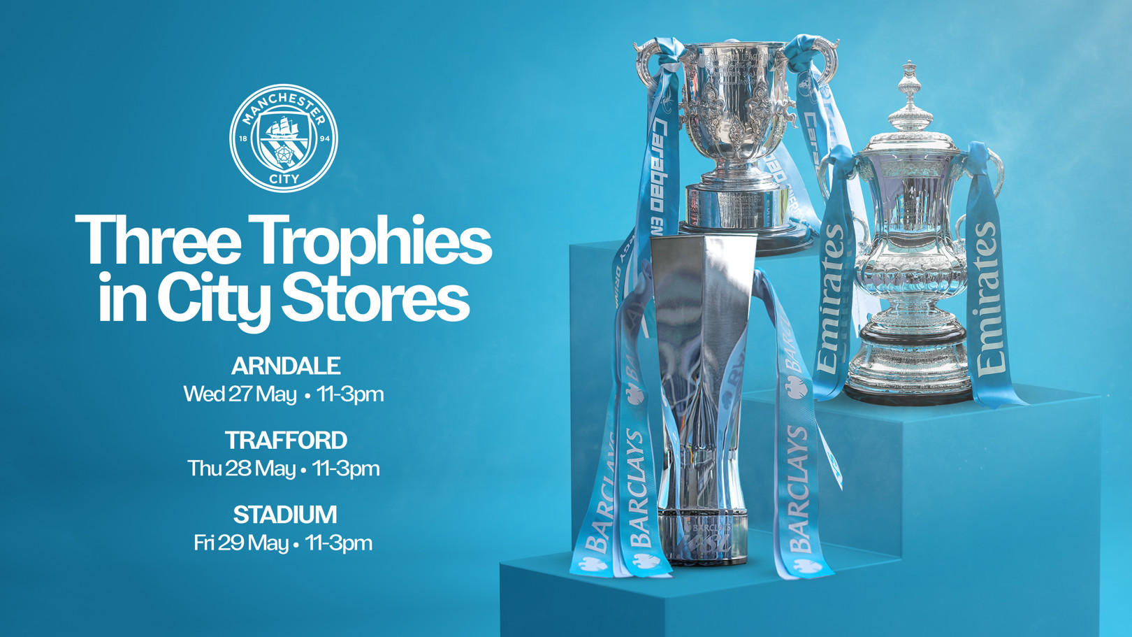 Three City trophies on display across Manchester Stores this week
