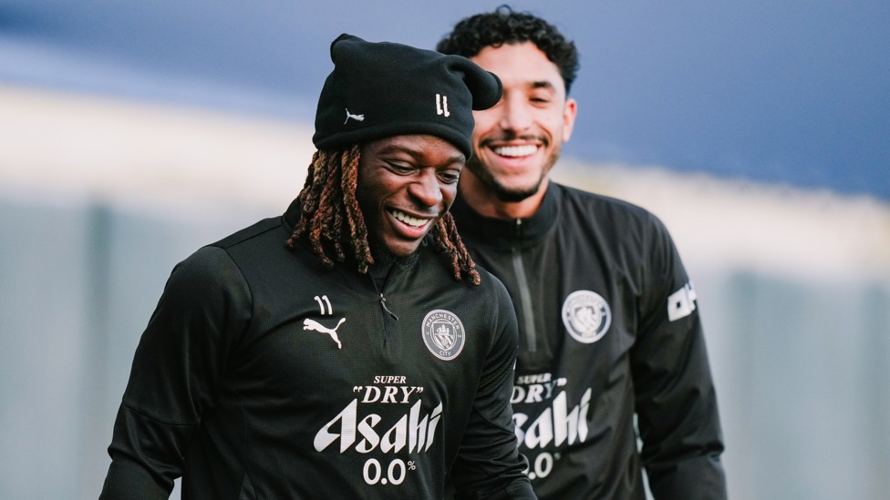 FOOTBALL FRIENDS  : Jeremy Doku and Omar Marmoush in fine spirits. 