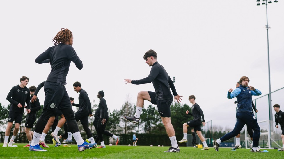 PREPARATION BEGINS : Harrison Miles and the team begin the session with a warm-up.