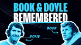 Poster with title 'Book & Doyle Remembered', featuring two blurred-out figures labeled as Book and Doyle.