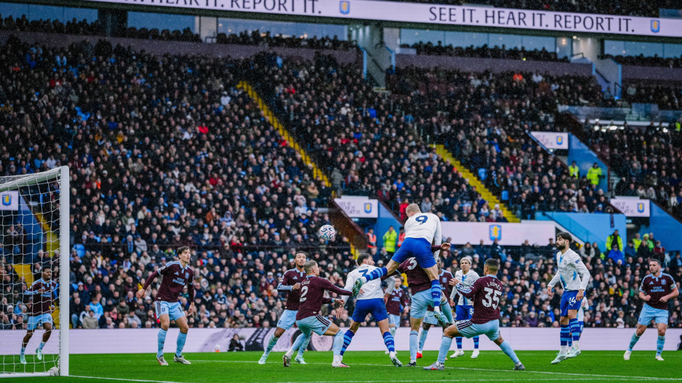 LEVEL BEST: Erling Haaland rises to head home for City.