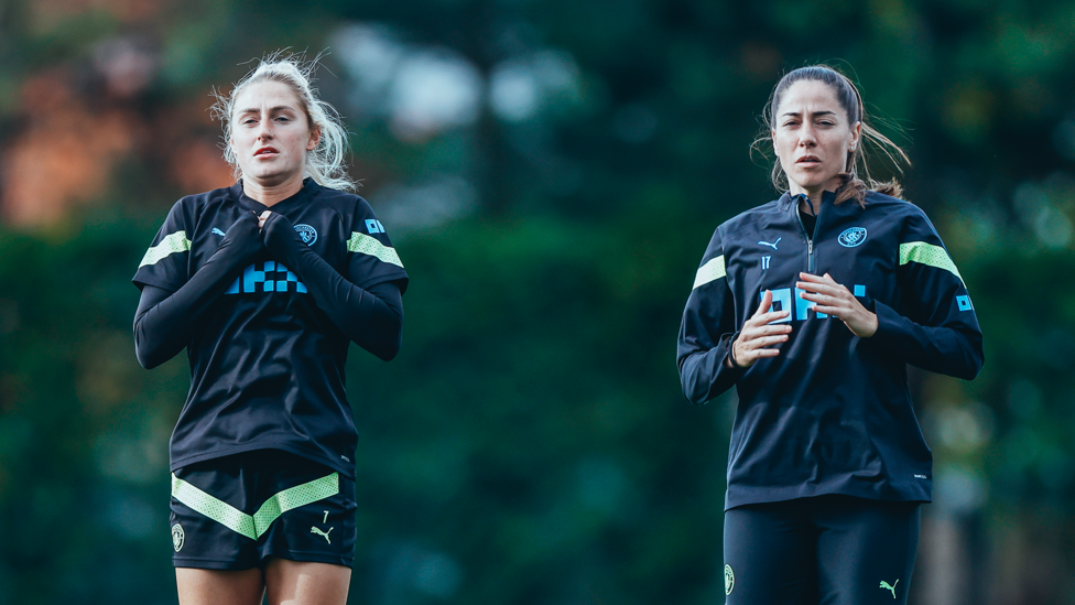 WORKING HARD : Laura Coombs and Vicky Losada in the zone.