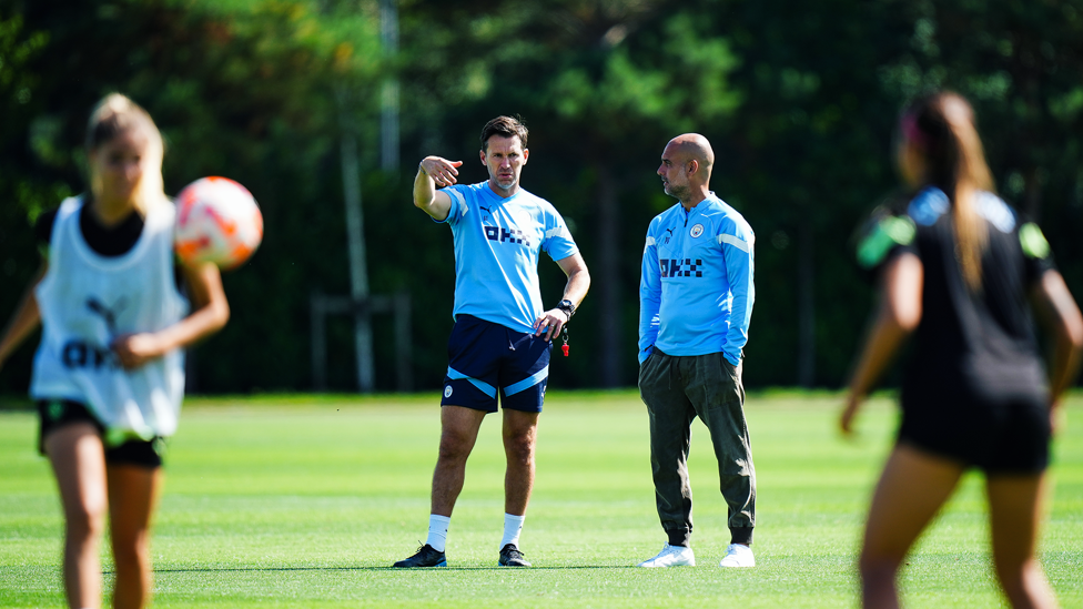 PEP TALK : Taylor and Guardiola watch the session from afar