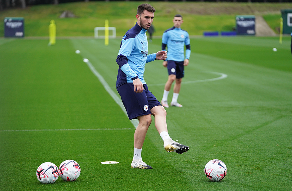 ON THE BALL: Aymeric Laporte also went through some passing drills at Thursday's session