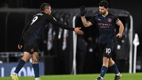 DEADLY DUO: Jesus congratulates Aguero after his goal.