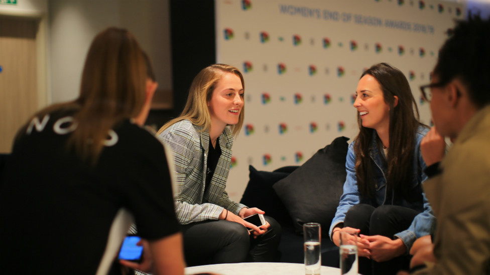 TEAM NIGHT OUT : Abbie McManus, Keira Walsh, Caroline Weir and Demi Stokes catch up