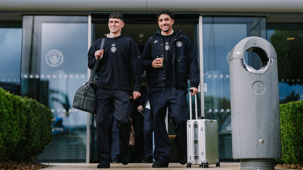NEXT STOP VILLARREAL: Phil Foden and Omar Marmoush depart the CFA