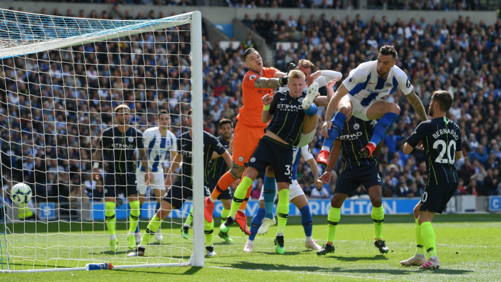 DEADLOCK BROKEN: Glenn Murray heads home to give Brighton the lead.