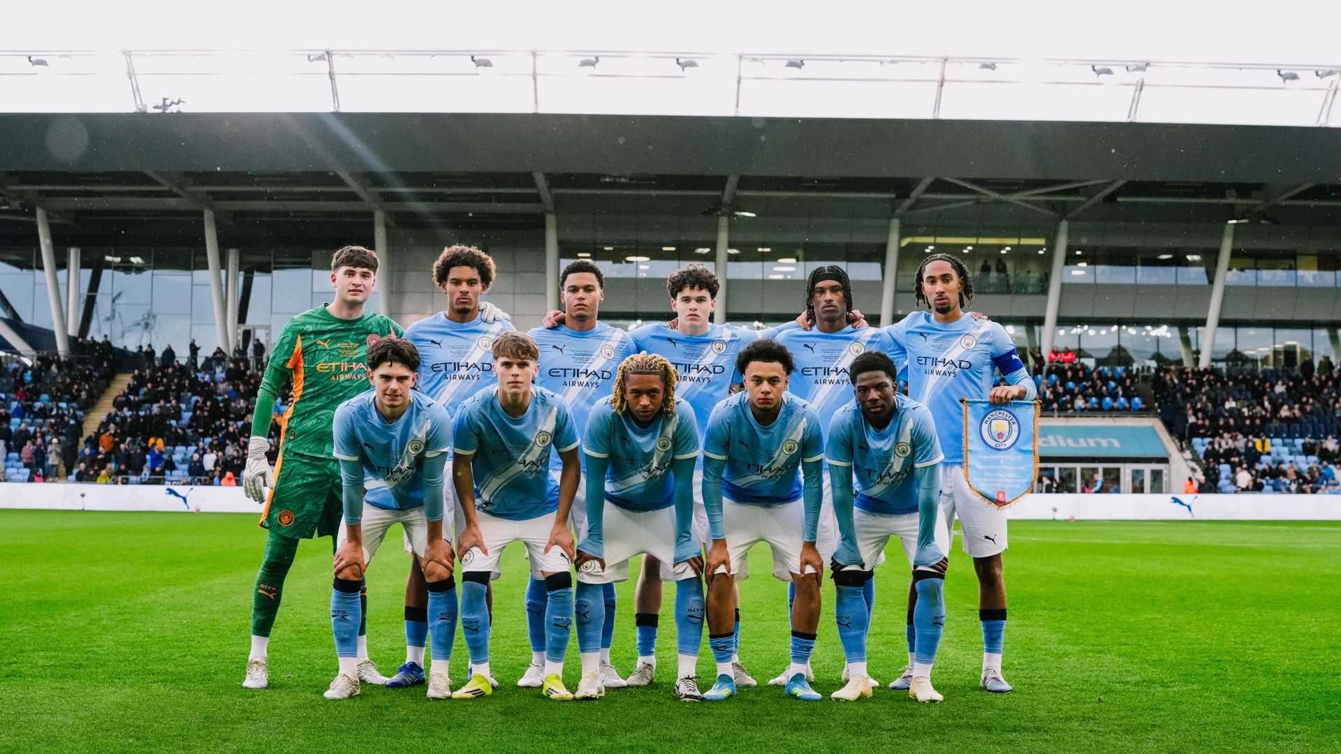 THE BOYS IN BLUE: City line-up ahead of kick-off.