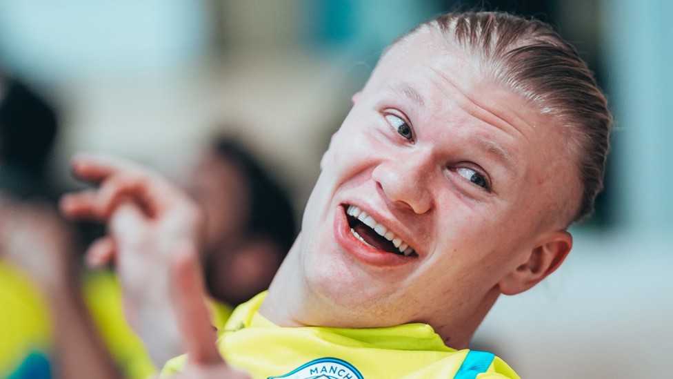 HAPPY HAALAND  : Our clinical striker in fine spirits after netting against Ipswich.
