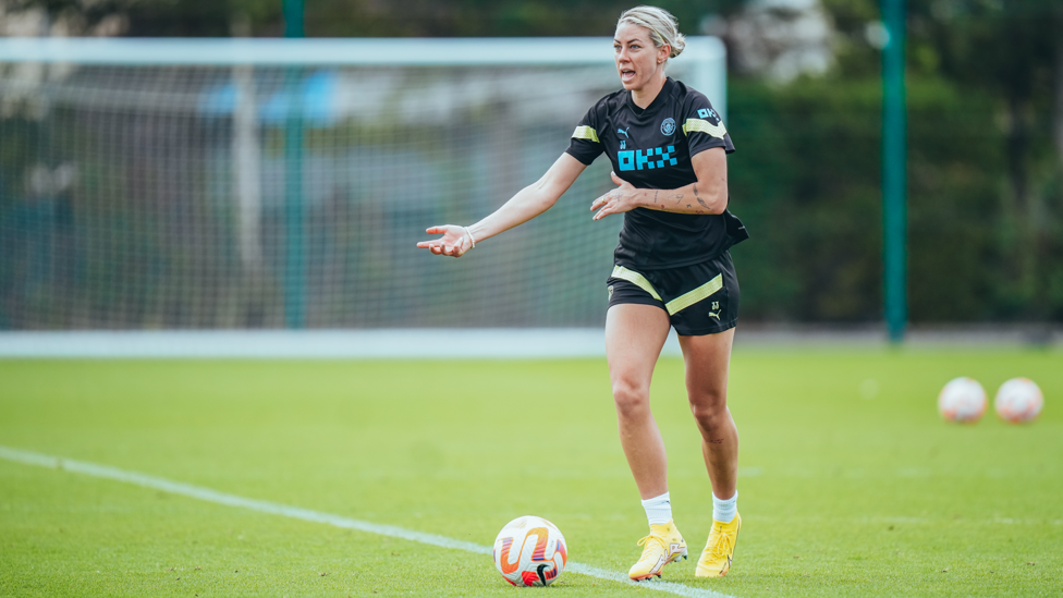 ON THE BALL : Alanna Kennedy brings the ball out from the back
