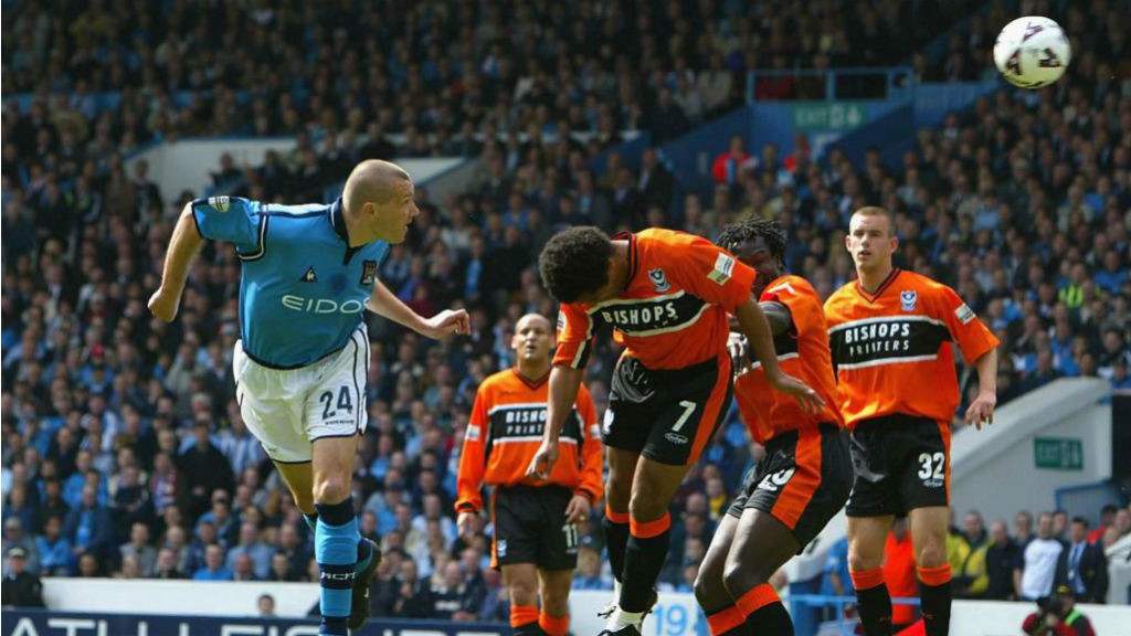 HEAD BOY: Howey is on target for City in a Championship clash against Portsmouth