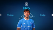 A Manchester City thank you graphic featuring a player in a blue jersey, with 'Muchas Gracias' and 'Nico' written above.