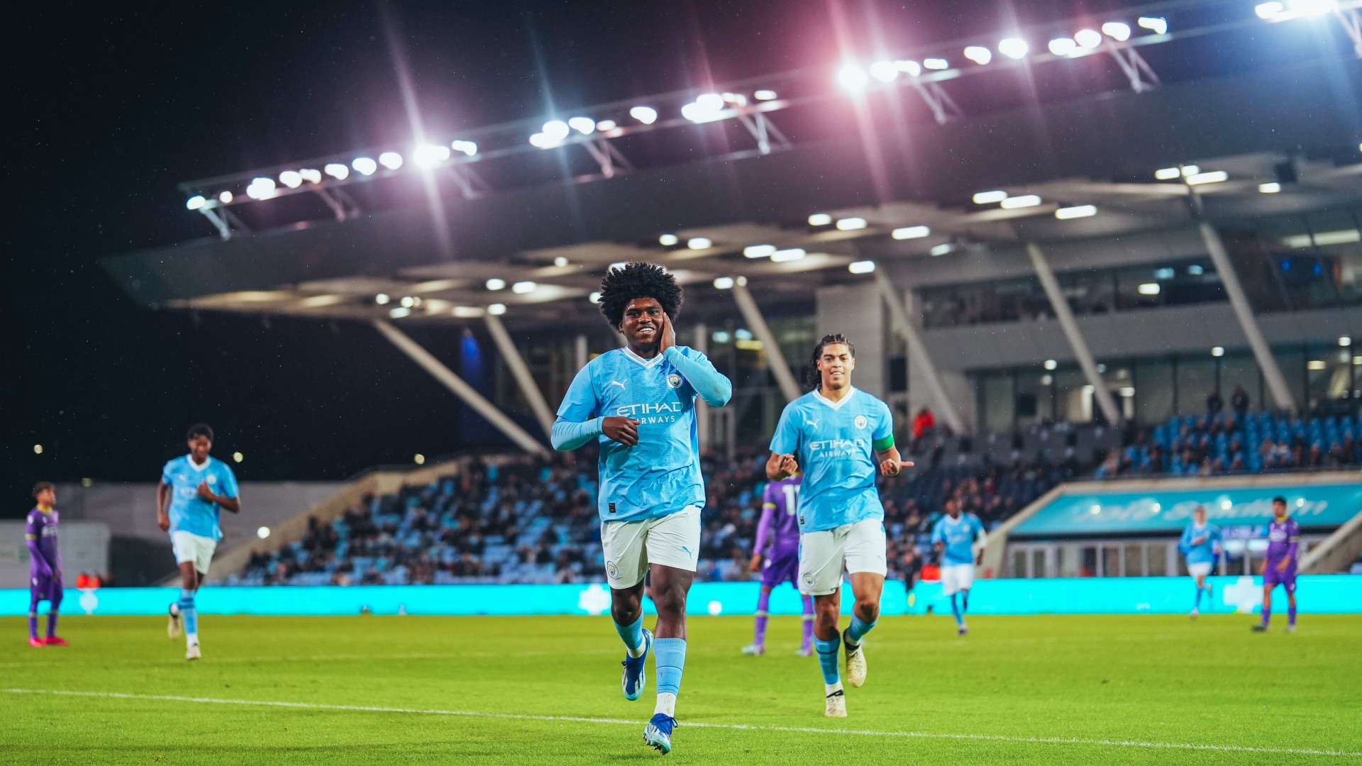 OPENING GAMBIT: Jaden Heskey celebrates after firing City ahead.