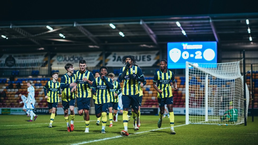 IT'S WHAT HE DOES : Reigan Heskey's goal celebration in our FA Youth Cup win at Leeds.