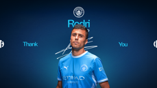 Image featuring a Manchester City player in a blue kit with 'Rodri' and 'Thank You' text.