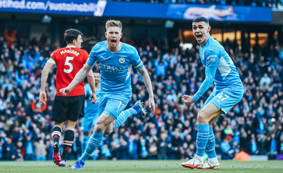 ROAR: KDB wheels away to celebrate.