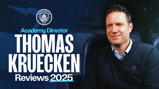 Image featuring text about Manchester City's Academy Director Thomas Kruecken reviewing 2025 with Manchester City logo.