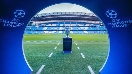 SPECIAL GUEST: Our Champions League trophy at the Etihad Stadium tonight.