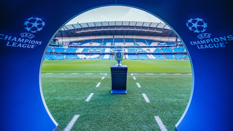 SPECIAL GUEST: Our Champions League trophy at the Etihad Stadium tonight.