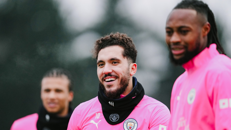 ALL SMILES  : Nathan Ake, Rayan Cherki and Antoine Semenyo in fine spirits.
