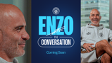 Two photos of a smiling bald man, with text 'Enzo in Conversation Coming Soon' featuring the Manchester City logo.