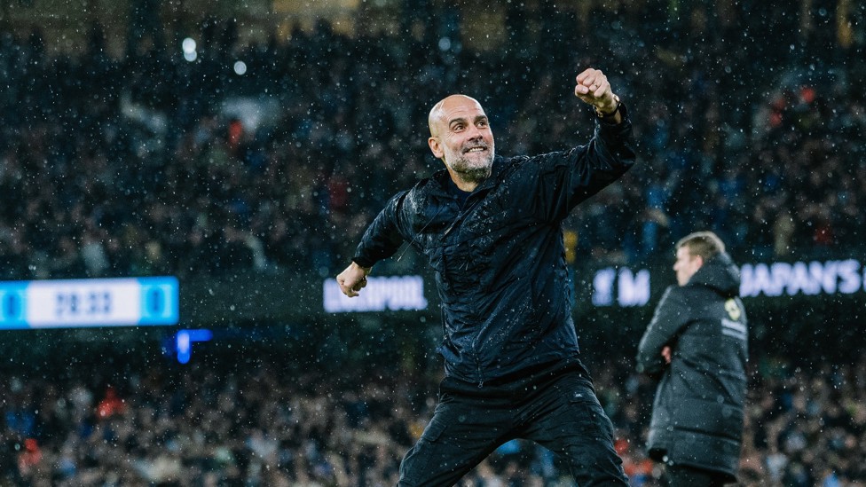 Reign supreme : And he looked ecstatic at the Etihad Stadium after a goal against Liverpool