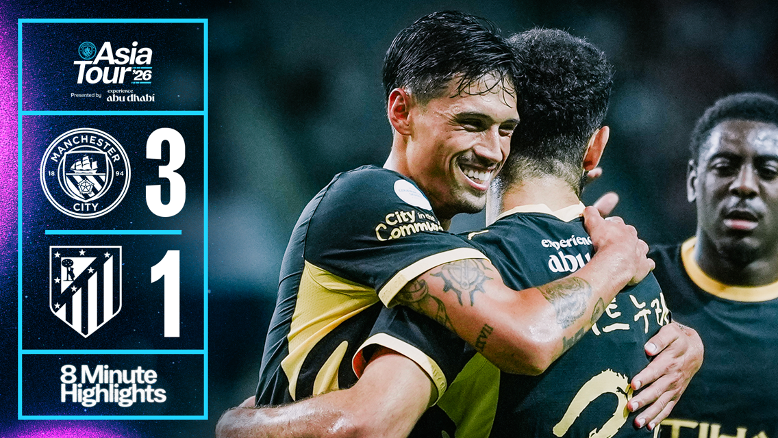Manchester City celebrates a 3-1 victory over Atletico Madrid during the Asia Tour 2026 presented by Abu Dhabi.