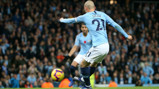BY THE RIGHT: David Silva slams home City's first goal