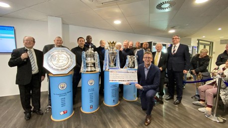 CITY SPIRIT: Manchester City Veterans team have donated more than £1000 to the Christie Hospital.