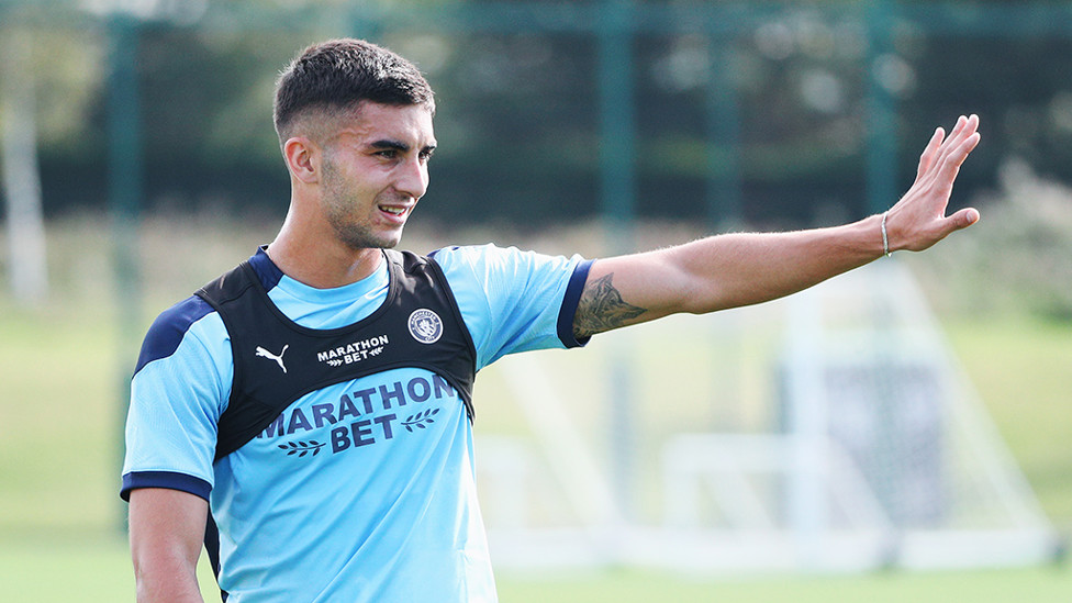 HIGH FIVES: Ferran Torres gets a point across to his new team mates