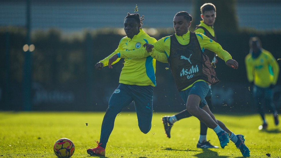 WORKING HARD : Lakyle Samuel tries to dispossess Jeremy Doku. 