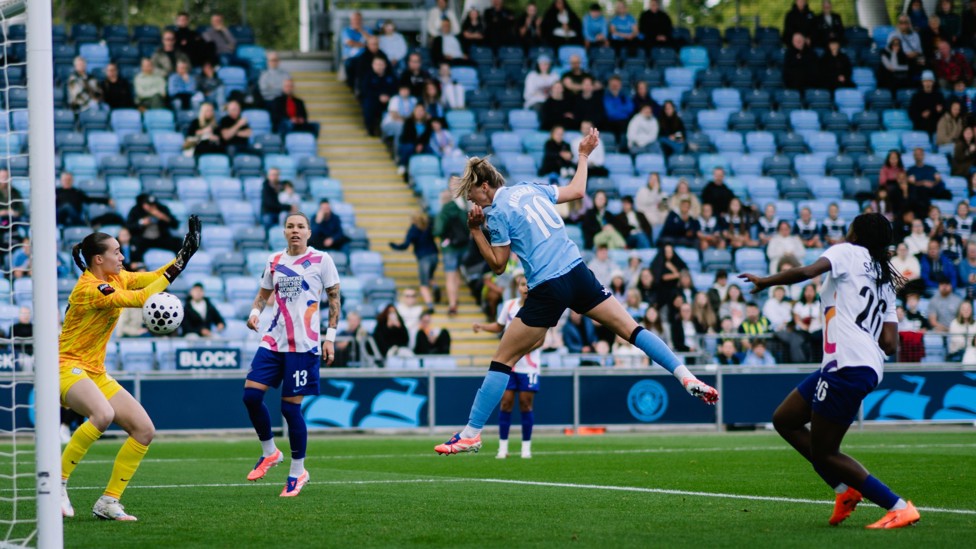 LIFT OFF  : Vivianne Miedema heads home the opener! 