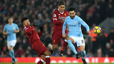 ACTION STATIONS: Ilkay Gundogan in the thick of the action at Anfield