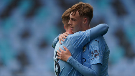 DAYLIGHT: Cole Palmer celebrates with Tommy Doyle after grabbing City's second