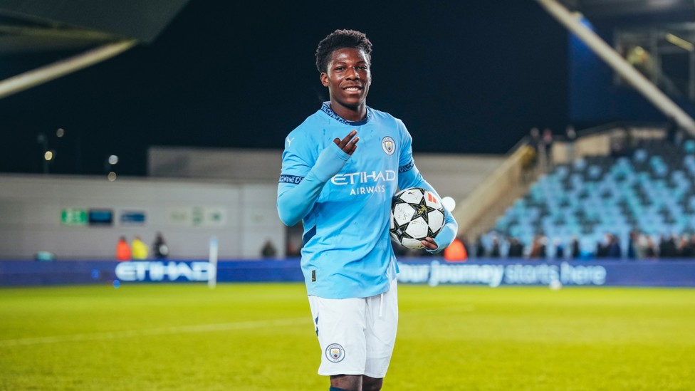 ANOTHER HAT-TRICK : Also playing up from the Under-18s, this time Ryan McAidoo scored a second half hat-trick in our 6-1 Youth League triumph over Feyenoord.  