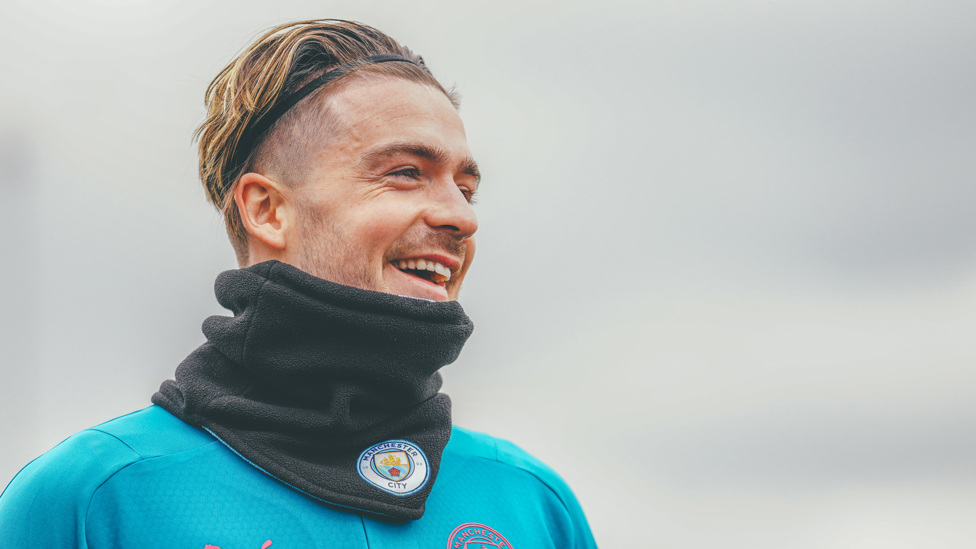 HAPPY JACK: Jack Grealish was in upbeat mood during Thursday's session
