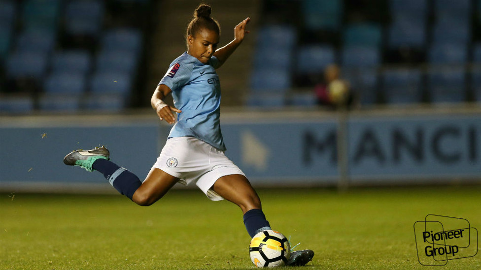 PENALTY STRIKE : Nikita Parris converts from the spot in the final moments of the game.